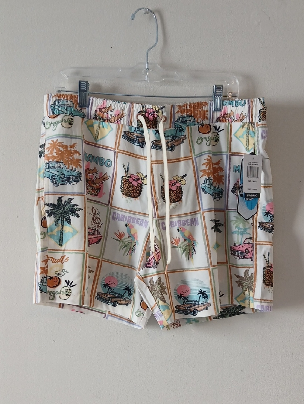 fresh White Multicolor Tropical Print Athletic Shorts